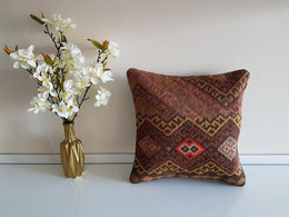 Vintage Kilim Pillow Cover|Turkish Kilim Pillow Cover|Ethnic Ottoman Throw Pillow Cover|Boho Bedding Decor|Handwoven Rug Cushion Case 16x16