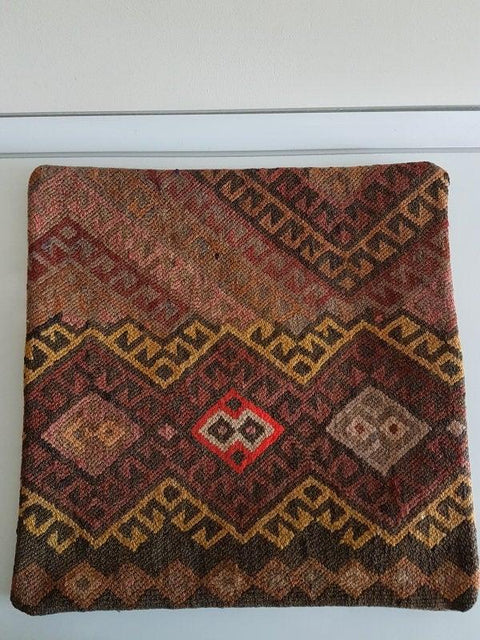 Vintage Kilim Pillow Cover|Turkish Kilim Pillow Cover|Ethnic Ottoman Throw Pillow Cover|Boho Bedding Decor|Handwoven Rug Cushion Case 16x16