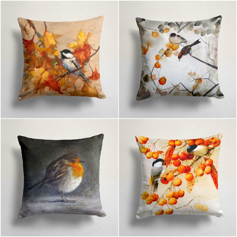 Fall Trend Pillow Cover|Autumn Cushion Case|Sparrows at Fall Tree Throw Pillow|Orange Leaf Home Decor|Housewarming Autumn Birds Pillow Cover
