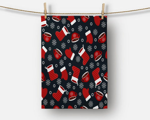 Christmas Kitchen Towel|Christmas Sock Dish Towel|Xmas Design Hand Towel|Decorative Hand Towel|Xmas Winter Animals Tea Towel|Xmas Hand Towel