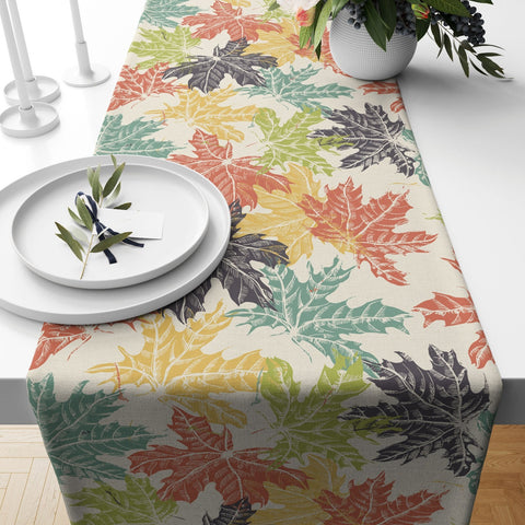 Fall Trend Table Runner|Dry Leaves Table Runner|Autumn Home Decor|Farmhouse Style Table Top|Housewarming Checkered Fall Themed Tablecloth