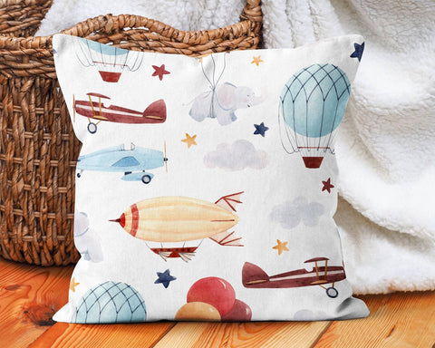 Kids Pillow Cover|Decorative Aviation Pillow Cover|Kids Room Cushion Case|Boho Bedding Decor|Housewarming Cushion|Colorful Throw Pillow Top