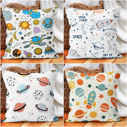 Kids Pillow Cover|Space Print Decorative Pillow Case|Kids Room Cushion Case|Boho Bedding Decor|Housewarming Cushion|Colorful Throw Pillow