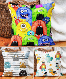 Kids Pillow Cover|Cartoon Print Decorative Pillow Sham|Kids Room Cushion|Boho Bedding Decor|Housewarming Cushion|Colorful Throw Pillow