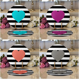 Striped Heart Placemat|Set of 2 Heart Supla Table Mat|Valentine's Day Round American Service Dining Underplate|Farmhouse Style Love Coasters