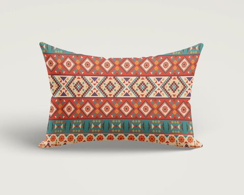 Rug Design Pillow Cover|Terracotta Southwestern Cushion Case|Rectangle Aztec Print Lumbar Pillow|Farmhouse Style Geometric Throw Pillow Case