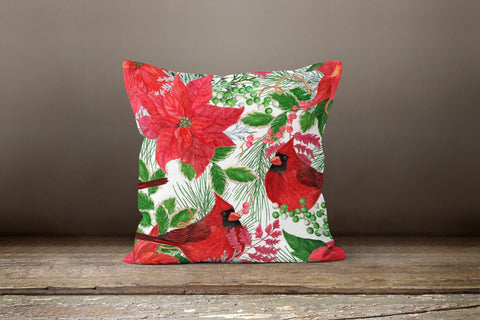 Winter Trend Pillow Cover|Floral Xmas Cardinal Bird Cushion Case|Decorative Christmas Pillow Top|Xmas Throw Pillow|Crow and Santa Hat Pillow