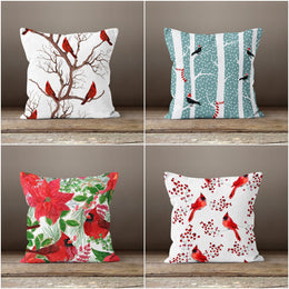 Winter Trend Pillow Cover|Floral Xmas Cardinal Bird Cushion Case|Decorative Christmas Pillow Top|Xmas Throw Pillow|Crow and Santa Hat Pillow