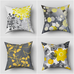 Yellow Gray Floral Pillow Case|Summer Trend Cushion Case|Decorative Throw Pillow Top|Boho Bedding Pillow|Housewarming Flower Painting Pillow