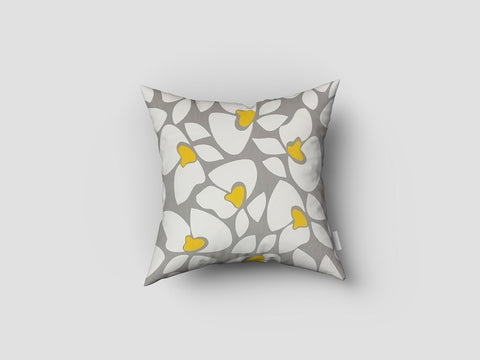 Yellow White Gray Floral Pillow Case|Summer Trend Cushion Case|Decorative Throw Pillow Top|Boho Bedding Decor|Farmhouse Pillow with Flowers