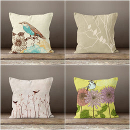 Floral Bird Pillow Case|Birds and Flowers Pillow Cover|Decorative Floral Cushion Case|Housewarming Boho Pillow|Farmhouse Porch Cushion Case