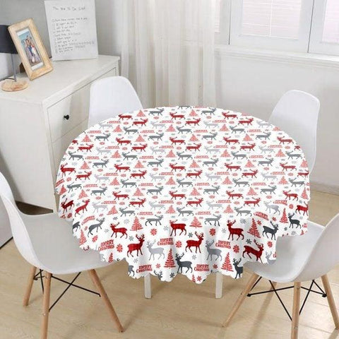 Christmas Tablecloth|Round Xmas Print Table Linen|Housewarming Xmas Deer Kitchen Decor|Xmas Design Tablecloth|Circle Design Xmas Table Top