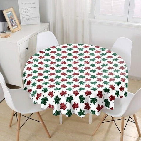 Christmas Tablecloth|Round Xmas Deer and Tree Table Linen|Housewarming Checkered Leaves Kitchen Decor|Red Car with Xmas Tree Tablecloth