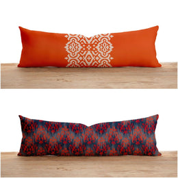 Long Lumbar Pillow Case|IKAT Design Bolster Pillow Cover|Southwestern Farmhouse Oversized Lumbar Pillow|Authentic Tribal Design Long Pillow