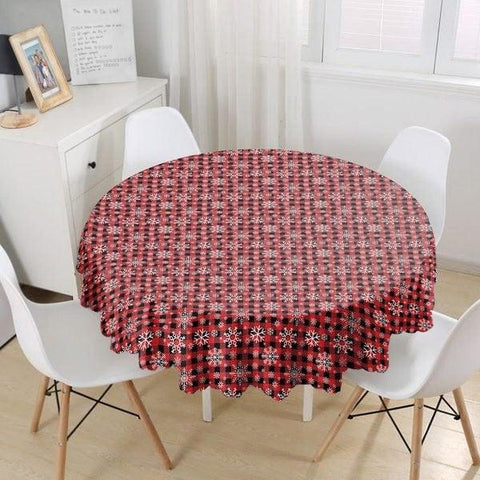 Snowflake Tablecloth|Winter Trend Round Table Linen|Housewarming Xmas Kitchen Decor|Geometric Tablecloth|Circle Design Xmas Tablecloth
