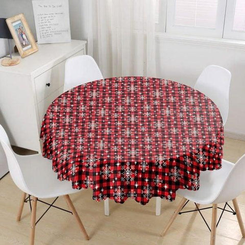 Snowflake Tablecloth|Winter Trend Round Table Linen|Housewarming Xmas Kitchen Decor|Geometric Tablecloth|Circle Design Xmas Tablecloth