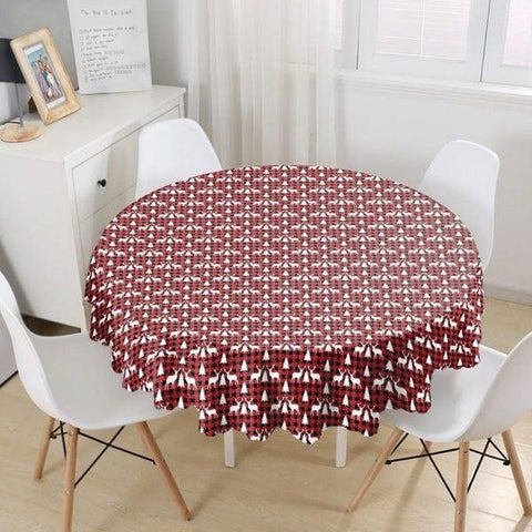 Christmas Tablecloth|Round Xmas Deer and Xmas Tree Table Linen|Housewarming Xmas Socks Kitchen Decor|Red Truck with Xmas Tree Tablecloth