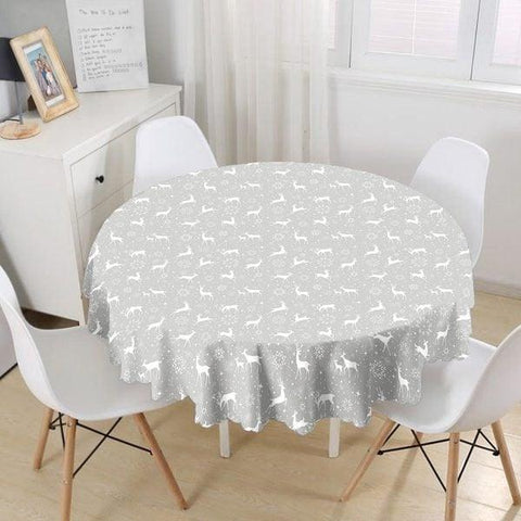 Christmas Tablecloth|Round Xmas Deer and Pine Tree Table Linen|Housewarming Xmas Kitchen Decor|Decorative Circle Pine Tree Print Tablecloth