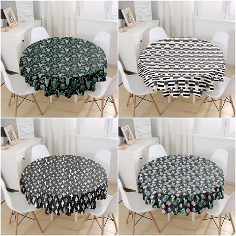 Cactus Tablecloth|Round Succulent Table Linen|Farmhouse Kitchen Decor|Decorative Cactus Table Top|Circle Green Black White Cactus Table