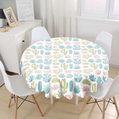 Cactus Tablecloth|Round Colorful Succulent Table Linen|Farmhouse Kitchen Decor|Decorative Cactus Table Top|Circle Cactus Print Tablecloth