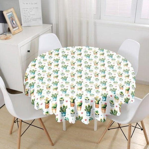 Cactus Tablecloth|Round Pale Colors Succulent Table Linen|Farmhouse Style Kitchen Decor|Decorative Circle Cactus Table Top|Cactus Home Decor