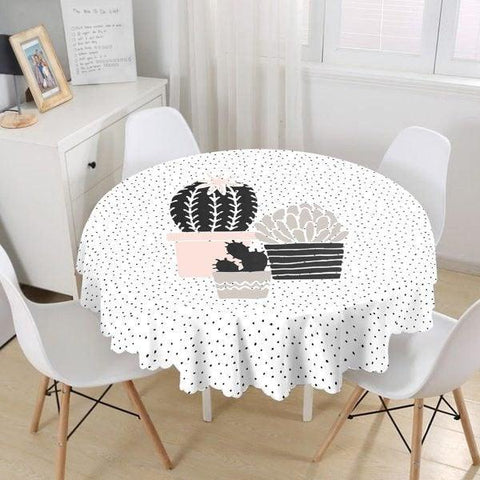 Cactus Tablecloth|Round Black Succulent Table Linen|Farmhouse Kitchen Decor|Decorative Cactus Table Top|Circle Black Gray Cactus Table Top
