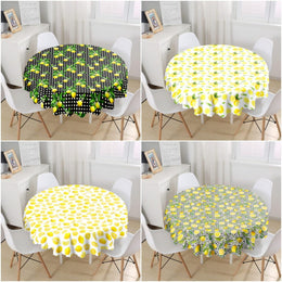 Lemon Tablecloth|Round Lemon Slice Table Linen|Farmhouse Kitchen Decor|Fresh Citrus Table Top|Circle Yellow Lemon and Green Leaves Table Top