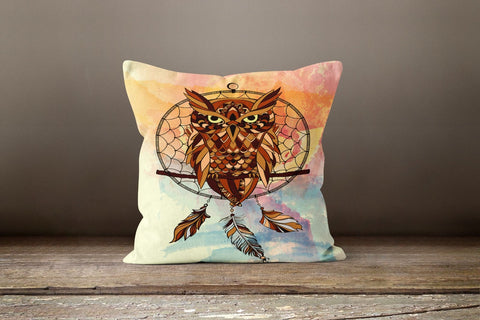 Owl Pillow Case|Animal Print Cushion Case|Colorful Owls with Glass Pillow Cover|Decorative Pillow Sham|Housewarming Throw Pillow|Floral Owls