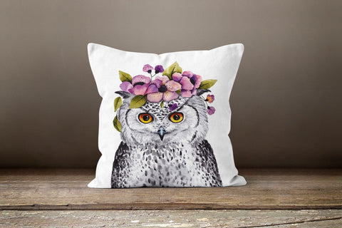 Owl Pillow Case|Animal Print Cushion Case|Colorful Owls with Glass Pillow Cover|Decorative Pillow Sham|Housewarming Throw Pillow|Floral Owls
