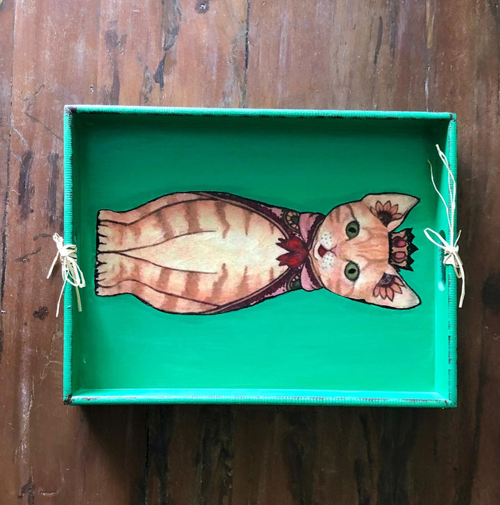 Hand Painted Cat Wooden Tray|Wooden Coffee Table Decor|Acrylic Paint Serving Tray|Housewarming Gift for Women|Cute Cat Wooden Art|Cat Love