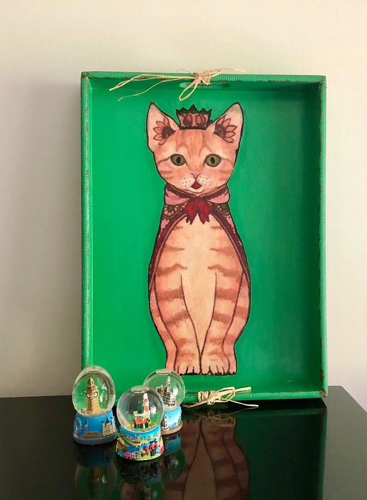 Hand Painted Cat Wooden Tray|Wooden Coffee Table Decor|Acrylic Paint Serving Tray|Housewarming Gift for Women|Cute Cat Wooden Art|Cat Love
