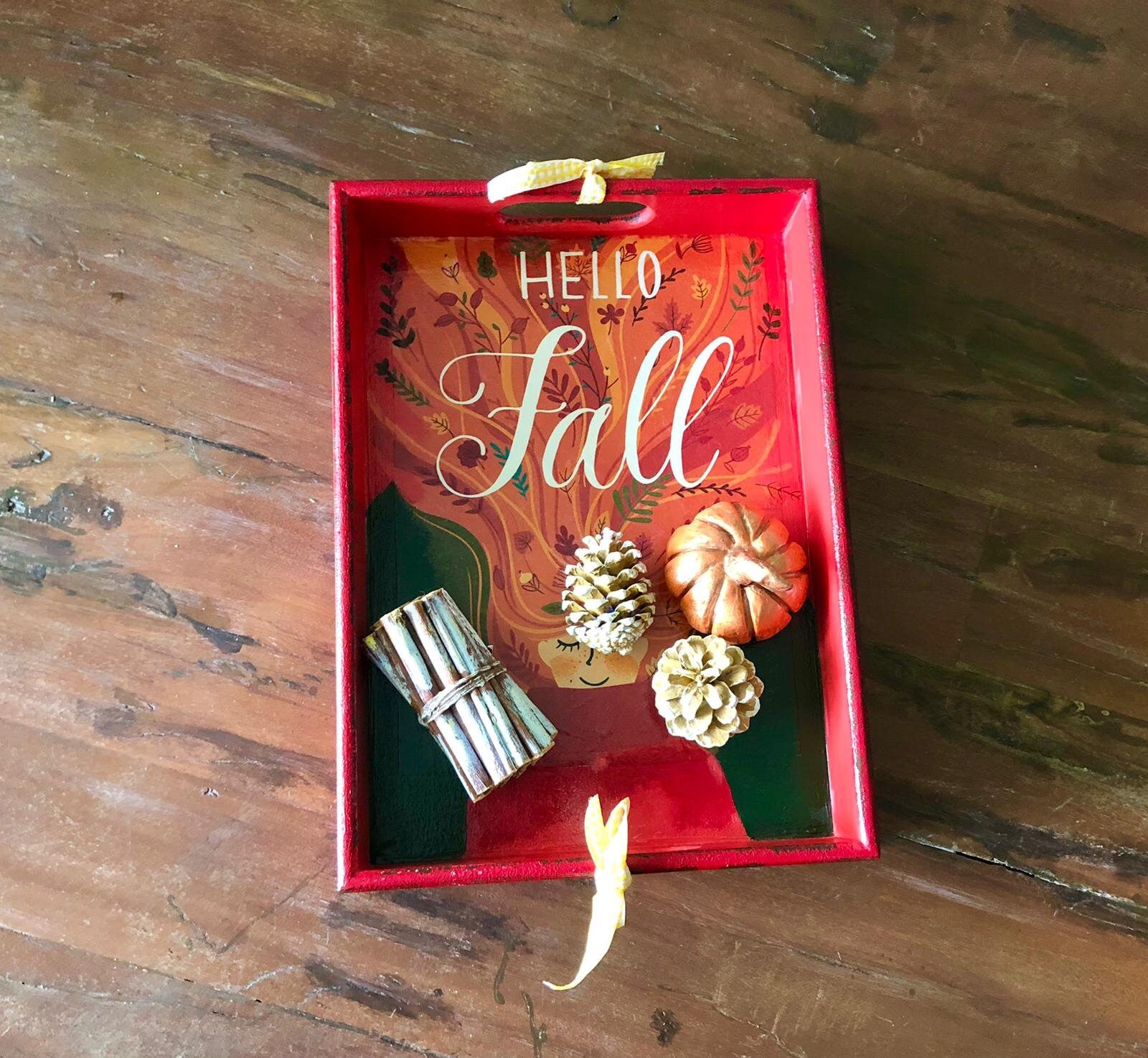 Hand Painted Hello Fall Wooden Tray – Akasia