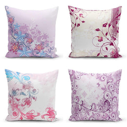 Floral Pillow Cover|Summer Trend Cushion Case|Decorative Purple White Throw Pillow Top|Floral Cushion Cover|Farmhouse Living Room Pillow Top