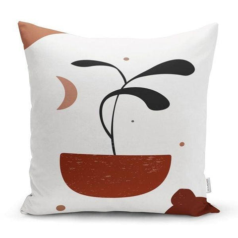Abstract Pillow Cover|Onedraw Brown White Pillow Case|Flower, Moon and Mountain Themed Cushion Cover|Decorative Pillow Case|Authentic Pillow