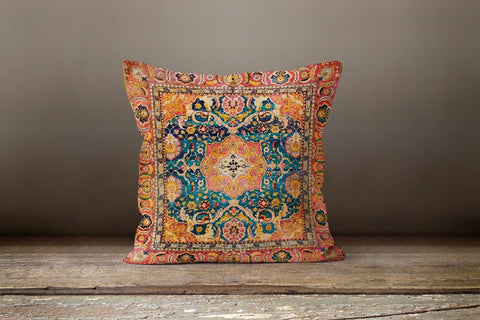 Rug Design Pillow Cover|Decorative Pillowcase|Kilim Pattern Cushion Case|Worn Looking Rug Pillow Top|Ethnic Home Decor|Authentic Cushion