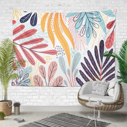 Plants Print Wall Tapestry|Floral Wall Hanging Art Decor|Housewarming Onedraw Colorful Leaves Fabric Wall Art|Floral Wall Tapestry Decor