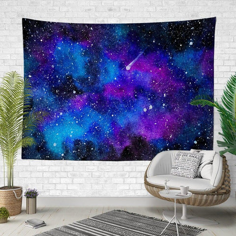 Sky and Stars Wall Tapestry|Sky View Print Wall Hanging Art Decor|Purple and Blue Celestial Fabric Wall Art|Sky and Clouds Fabric Wall Art