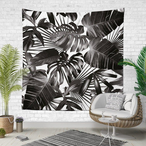 Tropical Leaves Wall Tapestry|Floral Wall Hanging Art Decor|Housewarming Square Fabric Wall Art|Decorative Colorful Plants Wall Tapestry