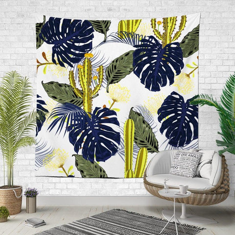 Tropical Leaves Wall Tapestry|Floral Wall Hanging Art Decor|Housewarming Square Fabric Wall Art|Decorative Colorful Plants Wall Tapestry