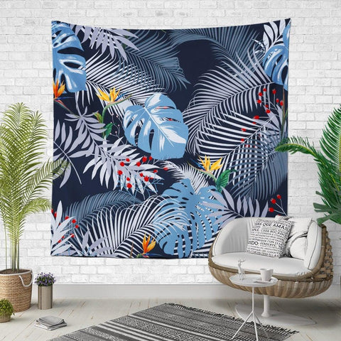Tropical Leaves Wall Tapestry|Leaf Drawing Wall Hanging Art Decor|Housewarming Square Fabric Wall Art|Decorative Colorful Plants Tapestry