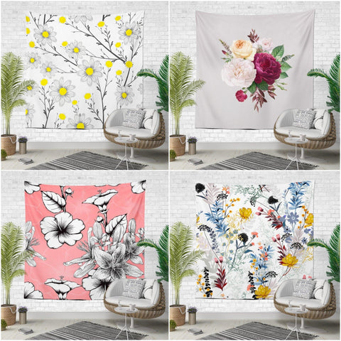 Floral Wall Tapestry|Colorful Flowers Wall Hanging Art Decor|Housewarming Rose Print Square Fabric Wall Art|Decorative Floral Wall Tapestry