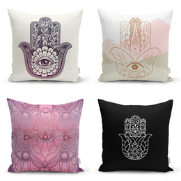Hand of Fatima Pillow Cover|Hamsa Print Throw Pillow Case|Decorative Pillow Case|Oriental Style Home Decor|Boho Style Farmhouse Pillow Cover
