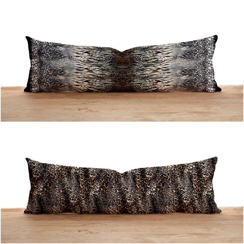 Long Lumbar Pillow Case|Decorative Bolster Pillow Cover|Leopard Skin Pattern Oversized Lumbar Pillow|Geometric Animal Skin Print Long Pillow