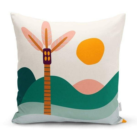 Abstract Palm Tree Pillow Cover|Sun and Moon Over The Mountains Cushion Case|Boho Bedding Pillow Top|Farmhouse Living Room Throw Pillow Case