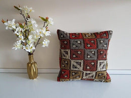 Vintage Kilim Pillow Cover|Turkish Rug Pillow Cover|Antique Ottoman Throw Pillow Cover|Boho Bedding Decor|Handwoven Rug Cushion Case 16x16