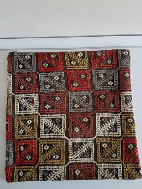 Vintage Kilim Pillow Cover|Turkish Rug Pillow Cover|Antique Ottoman Throw Pillow Cover|Boho Bedding Decor|Handwoven Rug Cushion Case 16x16