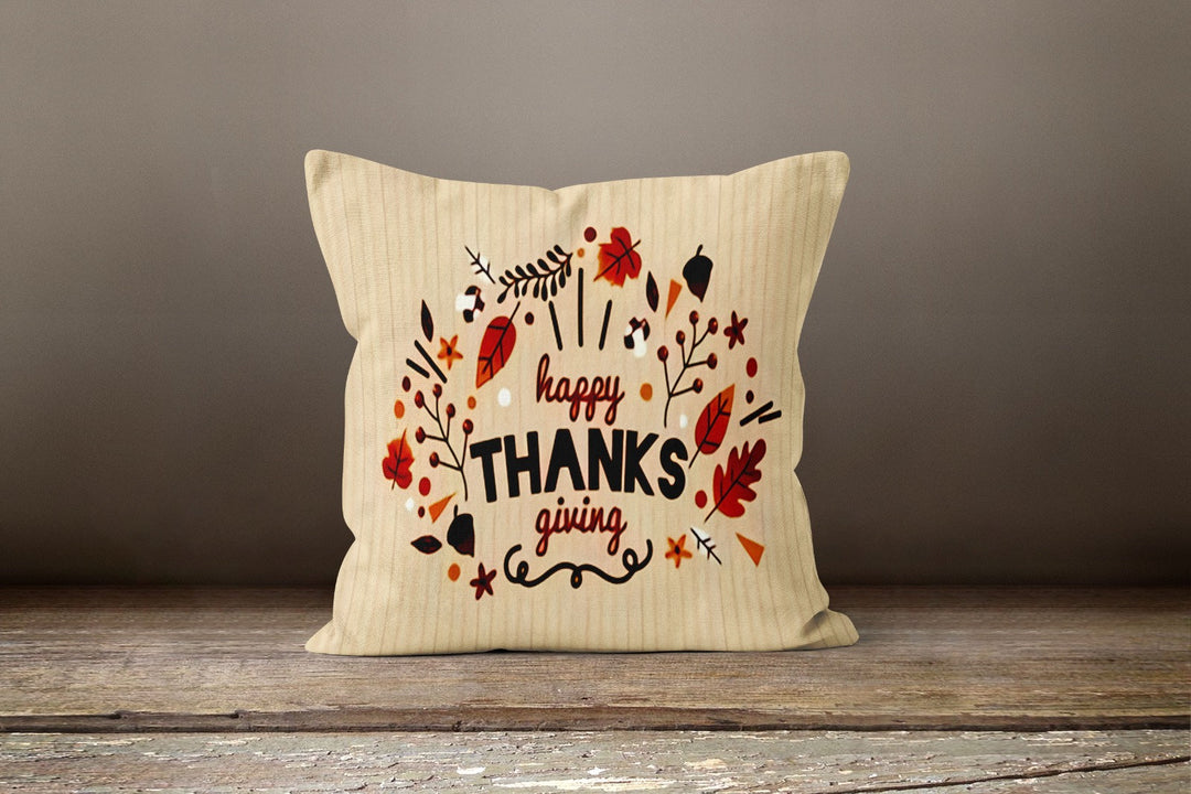 Thanksgiving Pillow Cover|Orange Leaves in Basket Cushion Case|Happy Thanksgiving Throw Pillow|Housewarming Autumn Trend Plaid Pillow Top