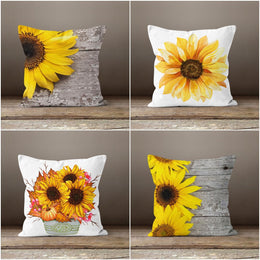 Sunflower Pillow Case|Floral Yellow and Gary Pillow Cover|Sunflower and Pumpkin Cushion Case|Decorative Throw Pillow|Summer Trend Home Decor