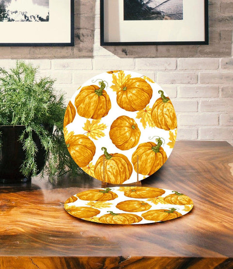 Set of 2 Pumpkin Placemat|Fall Trend Home Decor|Pumpkin Supla Table Mat|Orange Pumpkin Round American Service Dining Underplate, Coasters