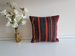 Vintage Kilim Pillow Cover|Turkish Kilim Pillow Sham|Ottoman Rug Throw Pillow Cover|Boho Bedding Decor|Handwoven Rug Cushion Cover 16x16
